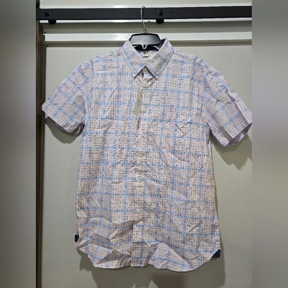 CON.STRUCT Slim Fit Short Sleeve Stretch Button-Up Shirt NWT sz Large checkered - Picture 1 of 3